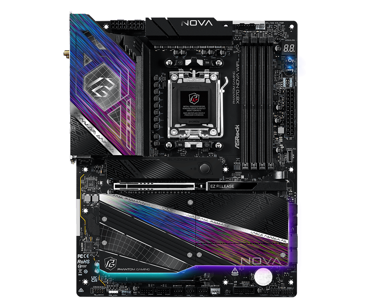 Asrock phantom gaming x870 nova wifi matična plošča pod kotom