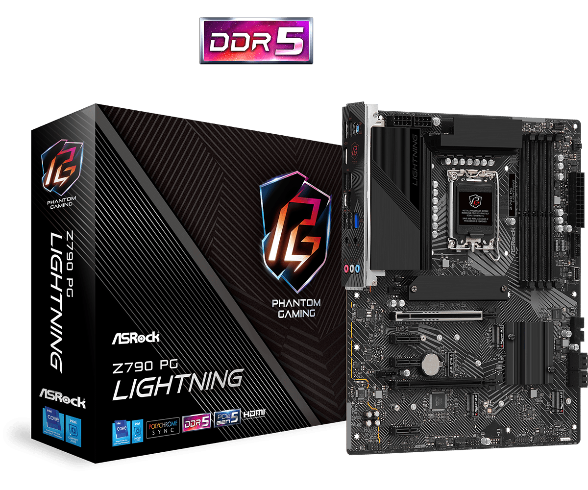 Asrock z790 pg lightning lga1700 ddr5 atx matična plošča s škatlo