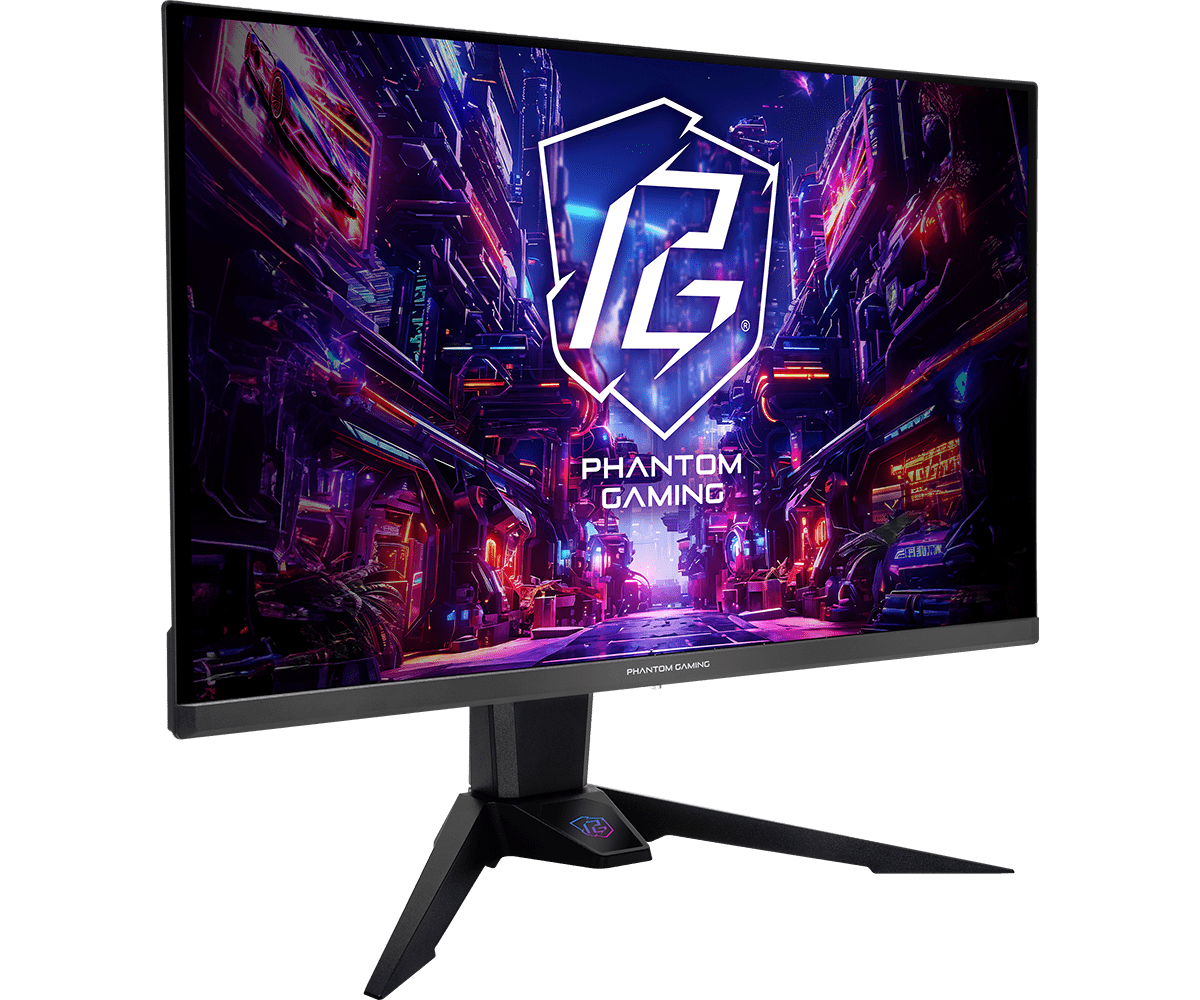 ASRock PGO27QFV 27 QD-OLED 360Hz, vista en ángulo, monitor QHD 1440p HDR True Black 400