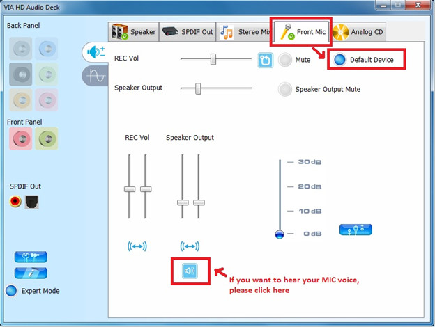 If you want to hear your voice through Front Mic, Please click 