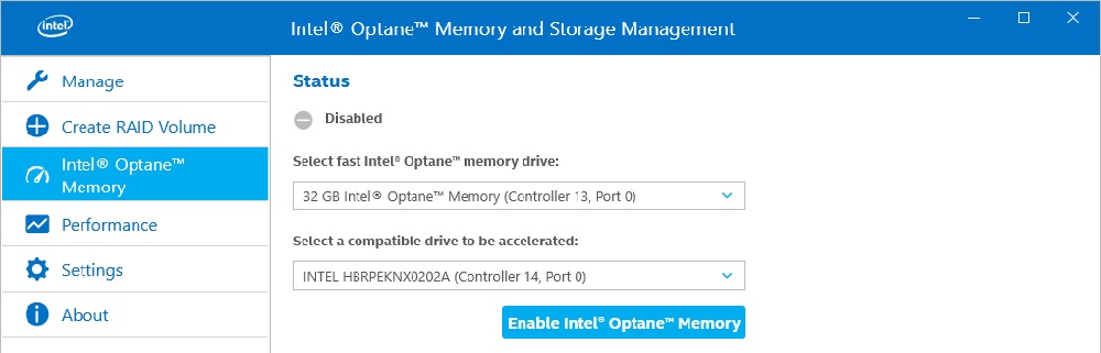 Enable Optane memory